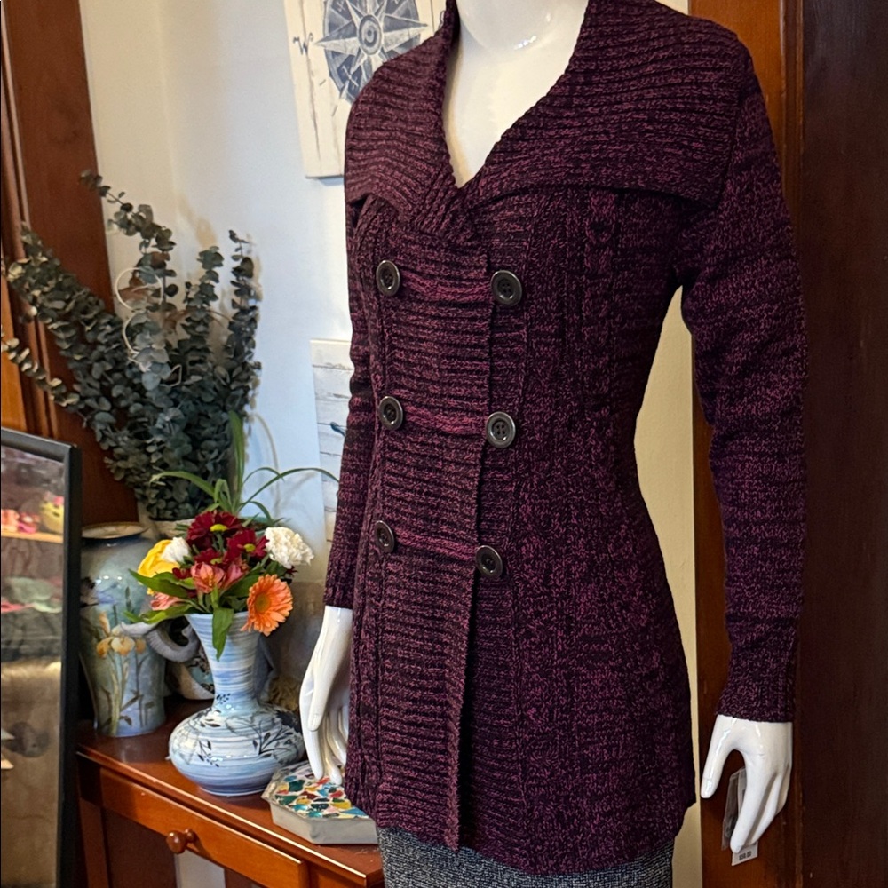 NWT Style&Co size small heavy Purple Double-Breasted Knit Cardigan